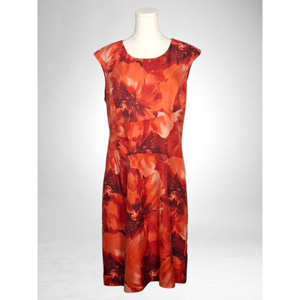 Coldwater Creek 14 Dress Sleeveless Sheath Floral Orange Red